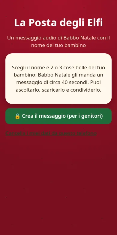 Schermata iniziale della Posta degli Elfi su telefono